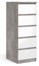 Naia Chest 5 drawers, Concrete look/White