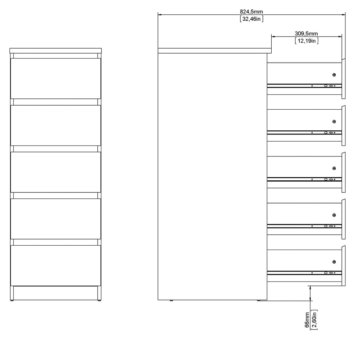 Naia Chest 5 drawers, Concrete look/White