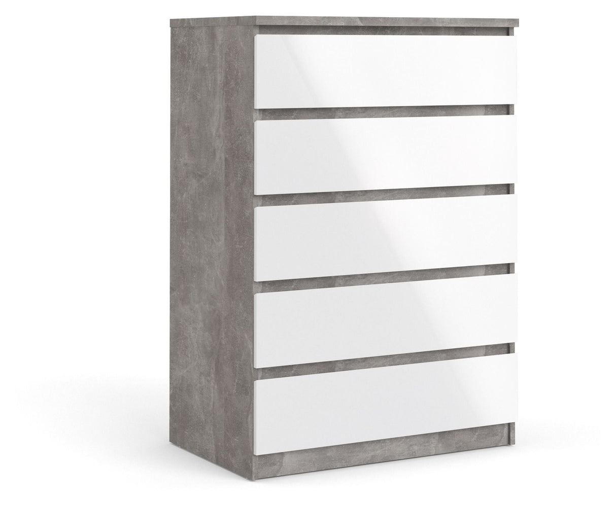 Naia Chest w. 5 drawer,r Concrete/White high gloss