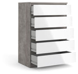 Naia Chest w. 5 drawer,r Concrete/White high gloss