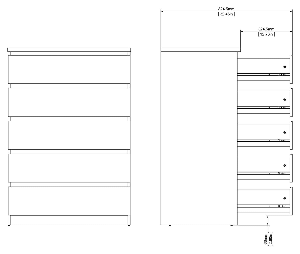 Naia Chest w. 5 drawer,r Concrete/White high gloss