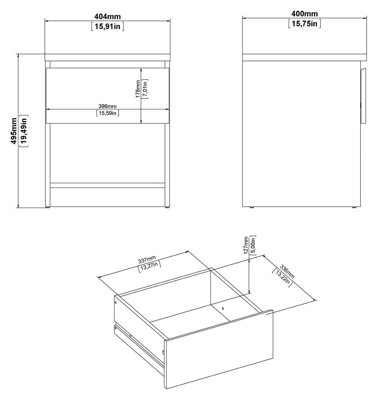 Naia Nightstand w. 1 drawer, Black