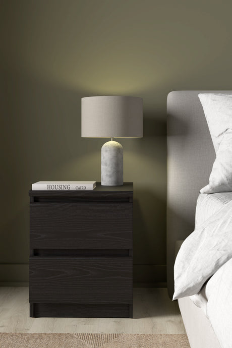 Naia Bedside table with 2 drawers, Black Wood Grain