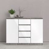 Naia Sideboard 2 doors/4 drawers, Concrete look/White