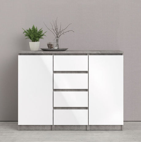 Naia Sideboard 2 doors/4 drawers, Concrete look/White