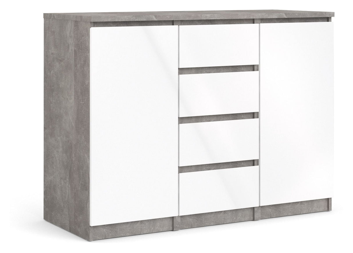 Naia Sideboard 2 doors/4 drawers, Concrete look/White