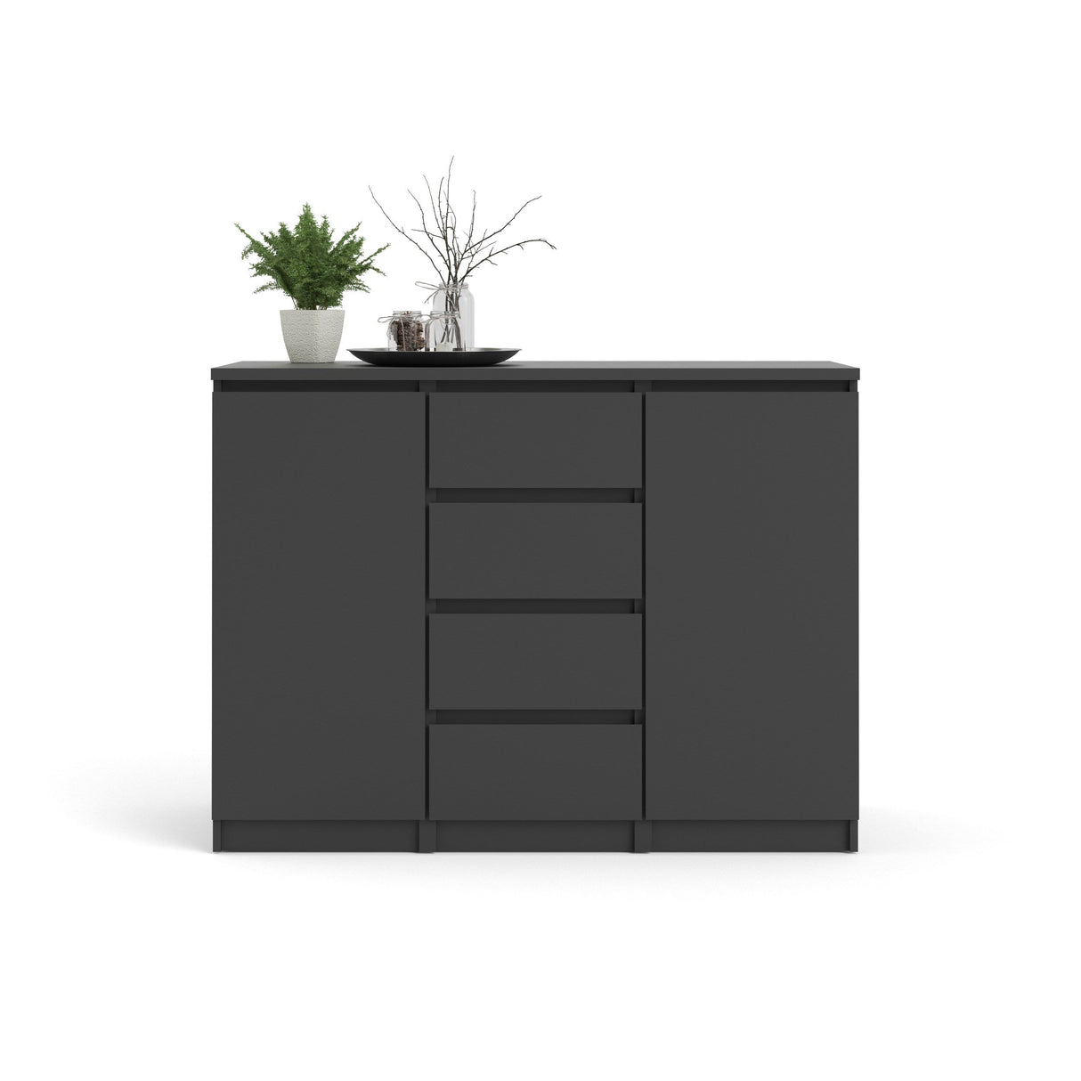 Naia Sideboard w. 4 drawers + 2 doors, 121x50x91, Mat Black