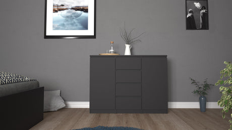 Naia Sideboard w. 4 drawers + 2 doors, 121x50x91, Mat Black