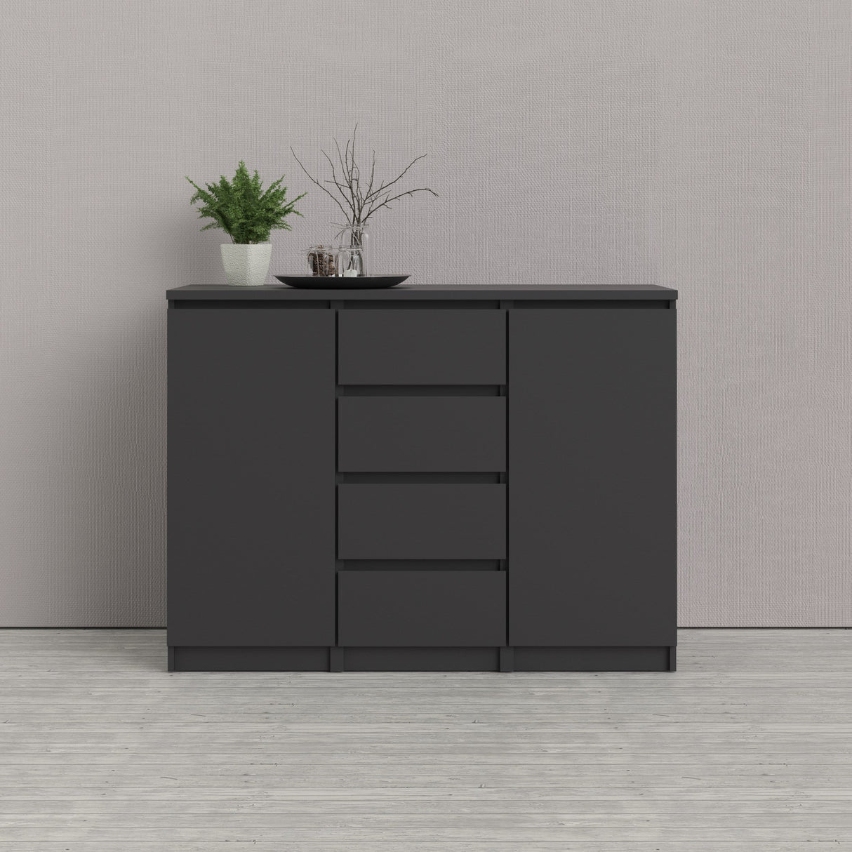 Naia Sideboard w. 4 drawers + 2 doors, 121x50x91, Mat Black