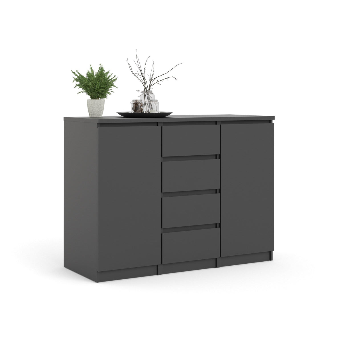 Naia Sideboard w. 4 drawers + 2 doors, 121x50x91, Mat Black