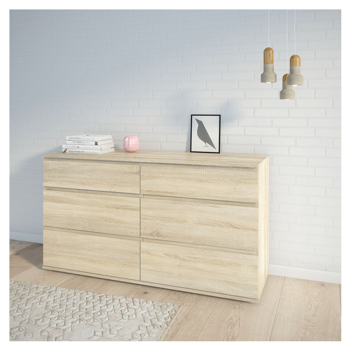 Nova Double Chest w. 6 drawers, Oak-look