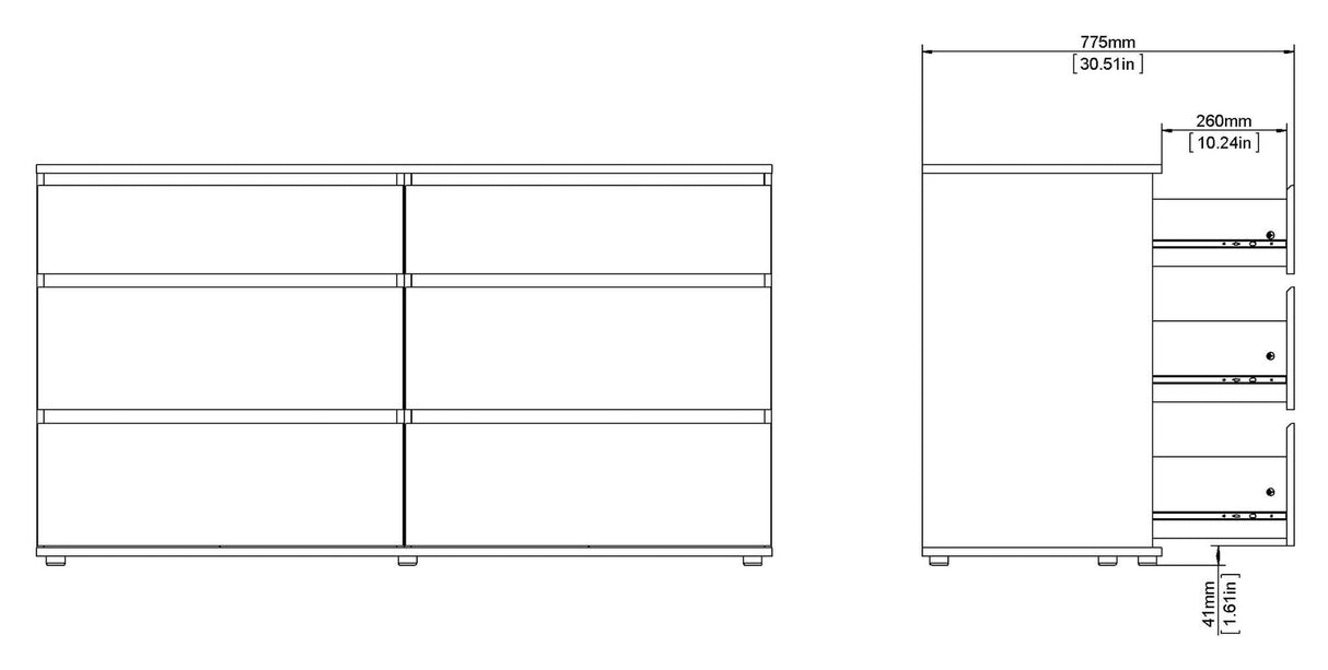 Nova Double Chest w. 6 drawers, Oak-look