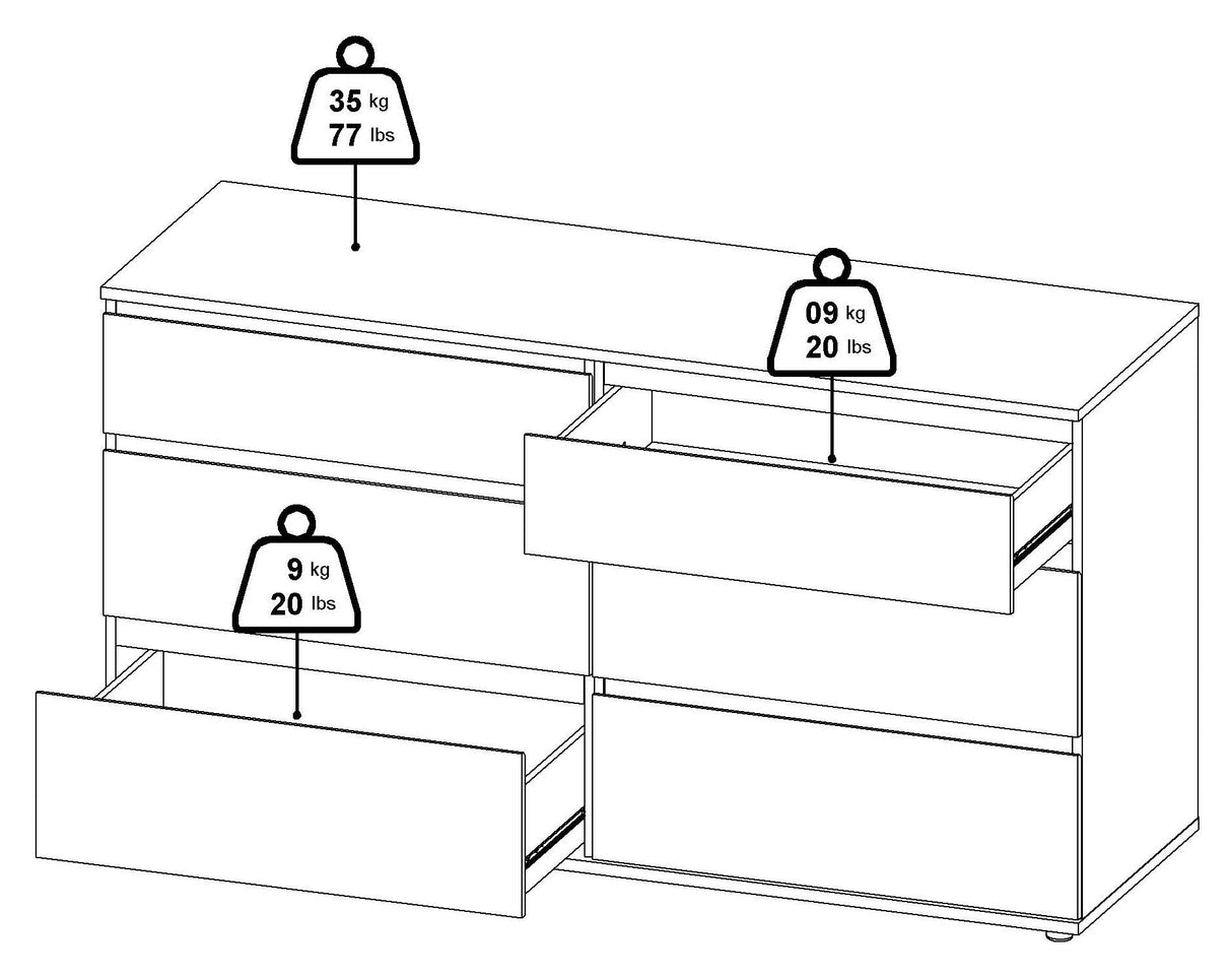 Nova Double Chest w. 6 drawers, Oak-look