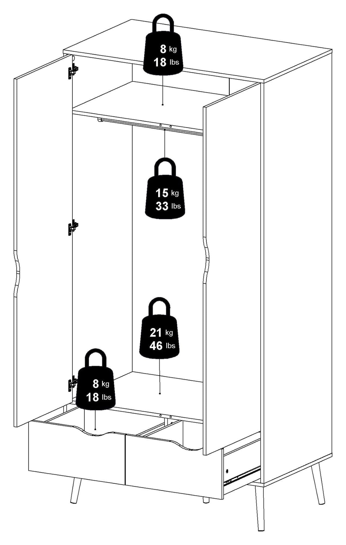 Delta Wardrobe w. 2 doors, matt black w. Oak structure foil