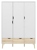 Delta Wardrobe w. 3 doors, White w. Oak structure foil