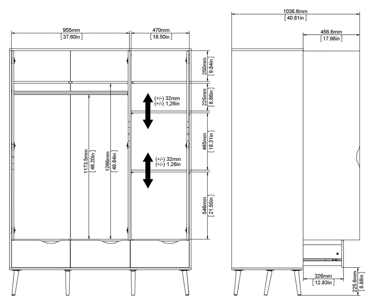 Delta Wardrobe w. 3 doors, White w. Oak structure foil