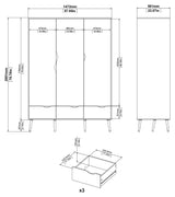 Delta Wardrobe w. 3 doors, White w. Oak structure foil