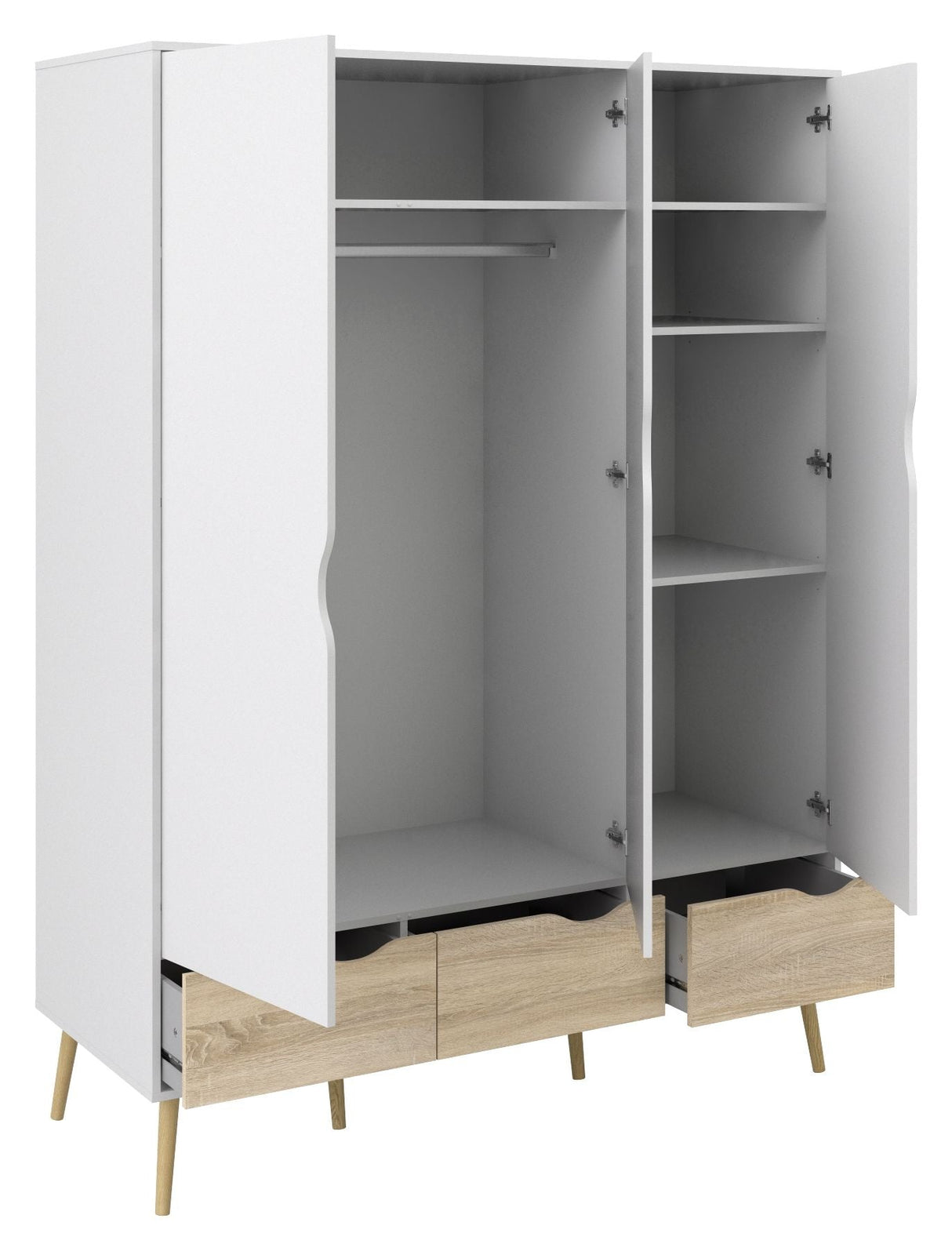 Delta Wardrobe w. 3 doors, White w. Oak structure foil