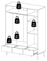 Delta Wardrobe w. 3 doors, White w. Oak structure foil