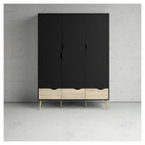 Delta Wardrobe w. 3 doors, matt black w. Oak structure foil