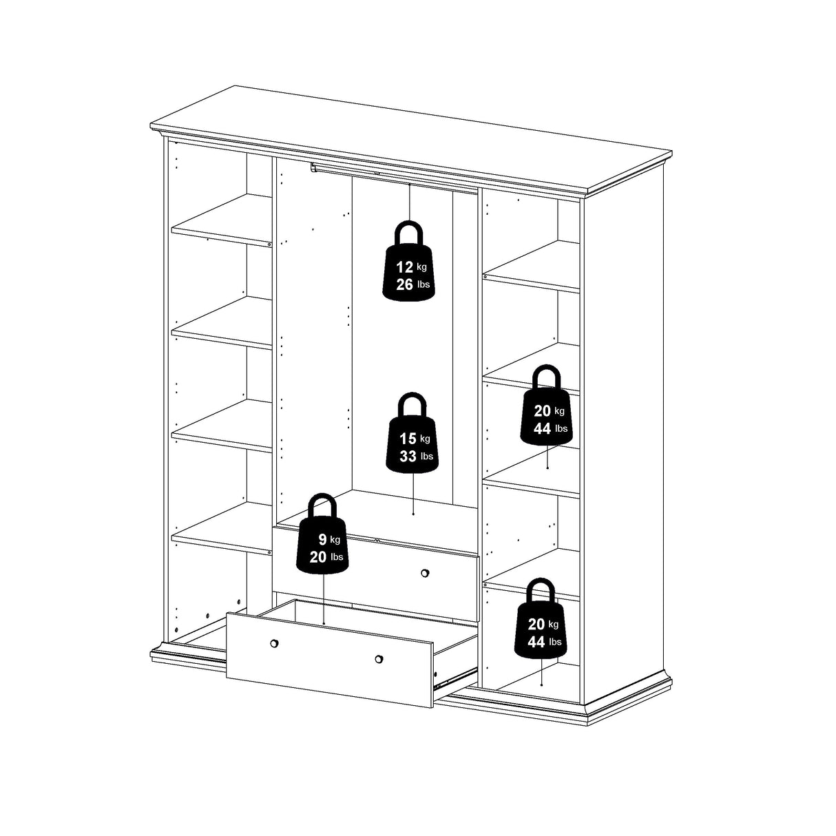 Paris Wardrobe with 4 doors and 2 drawers, 200x181, White