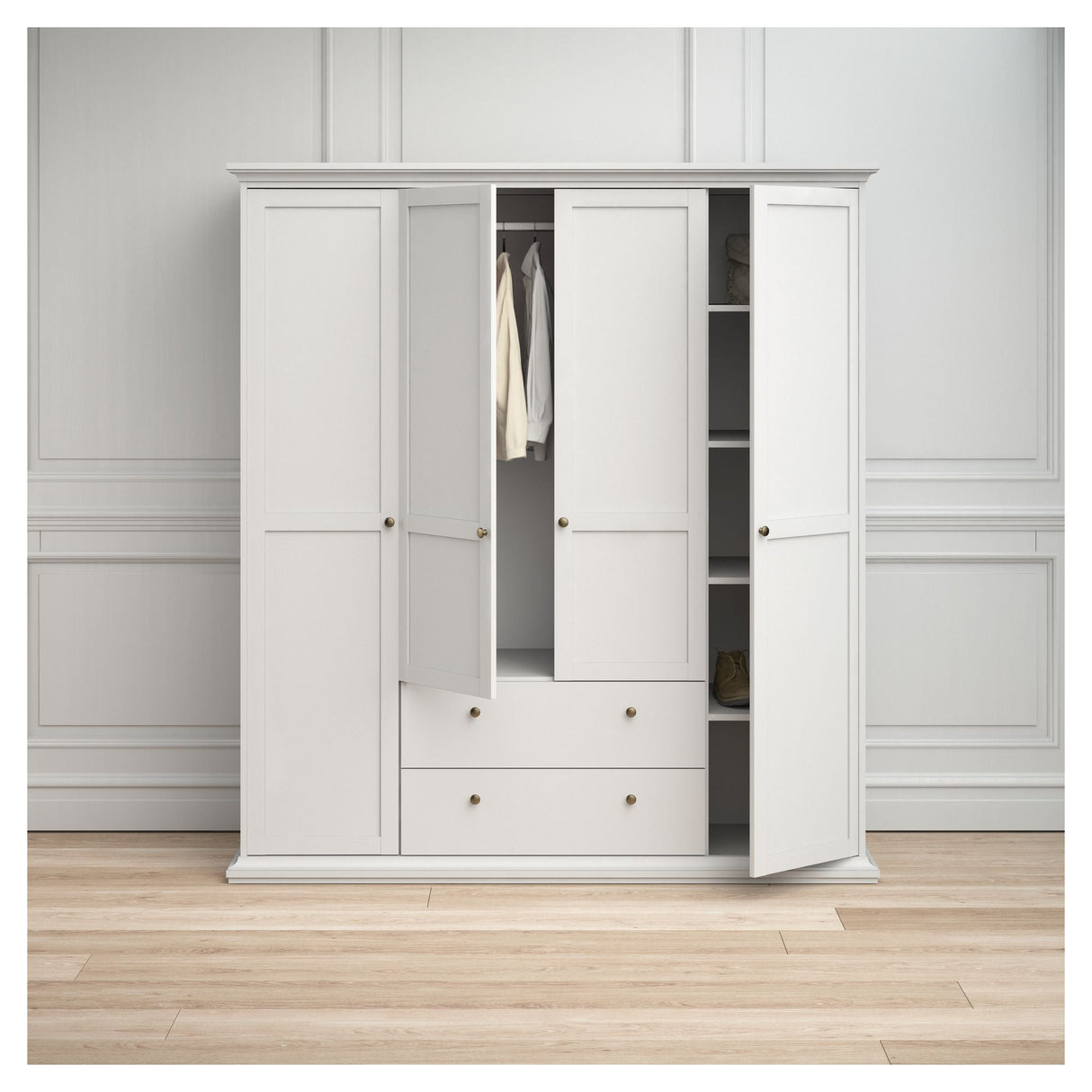 Paris Wardrobe with 4 doors and 2 drawers, 200x181, White