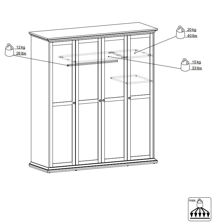 Paris Wardrobe with 4 doors, 200x181, White