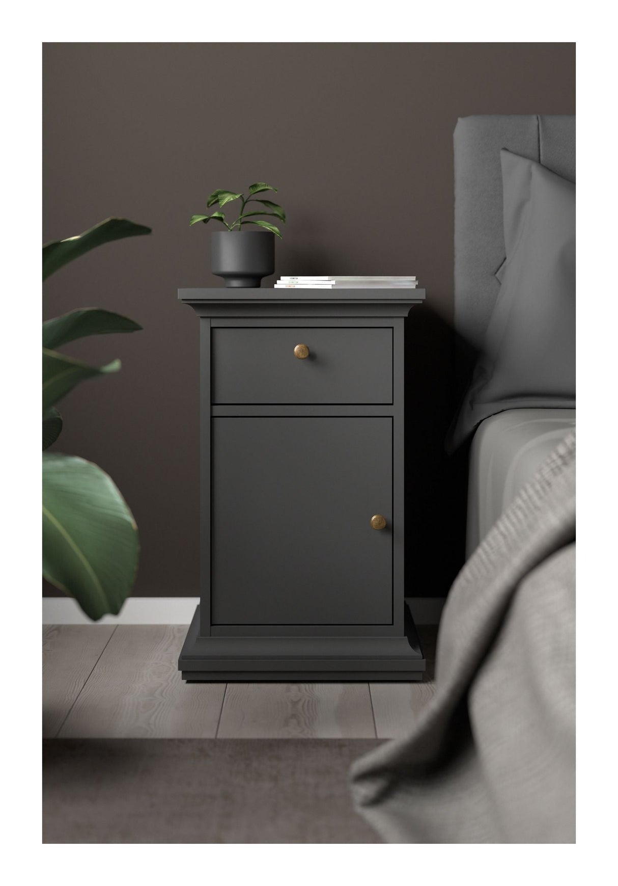 Paris Bedside table with door, matt gray