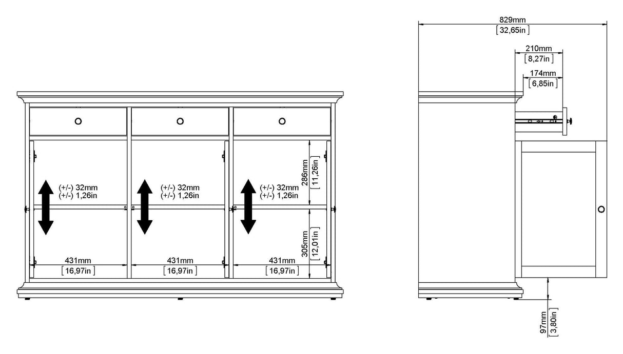 Paris Sideboard 3 doors + 3 drawers, Gray