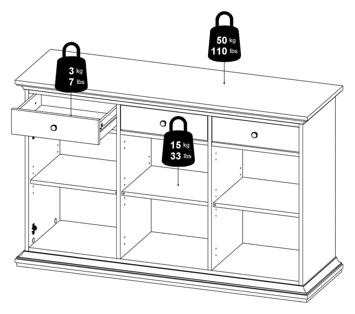 Paris Sideboard 3 doors + 3 drawers, Gray