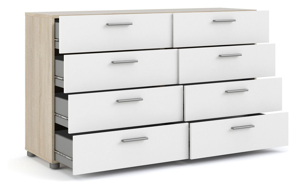 Pepe Double Chest 8 drawers, Oak look, White high gloss