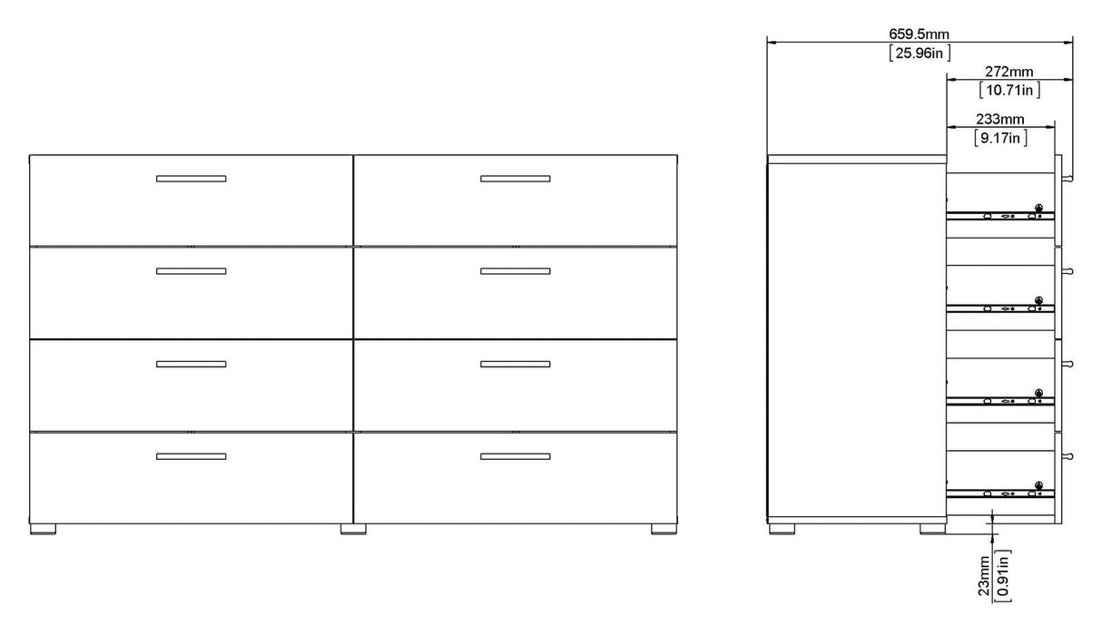 Pepe Double Chest 8 drawers, Oak look, White high gloss