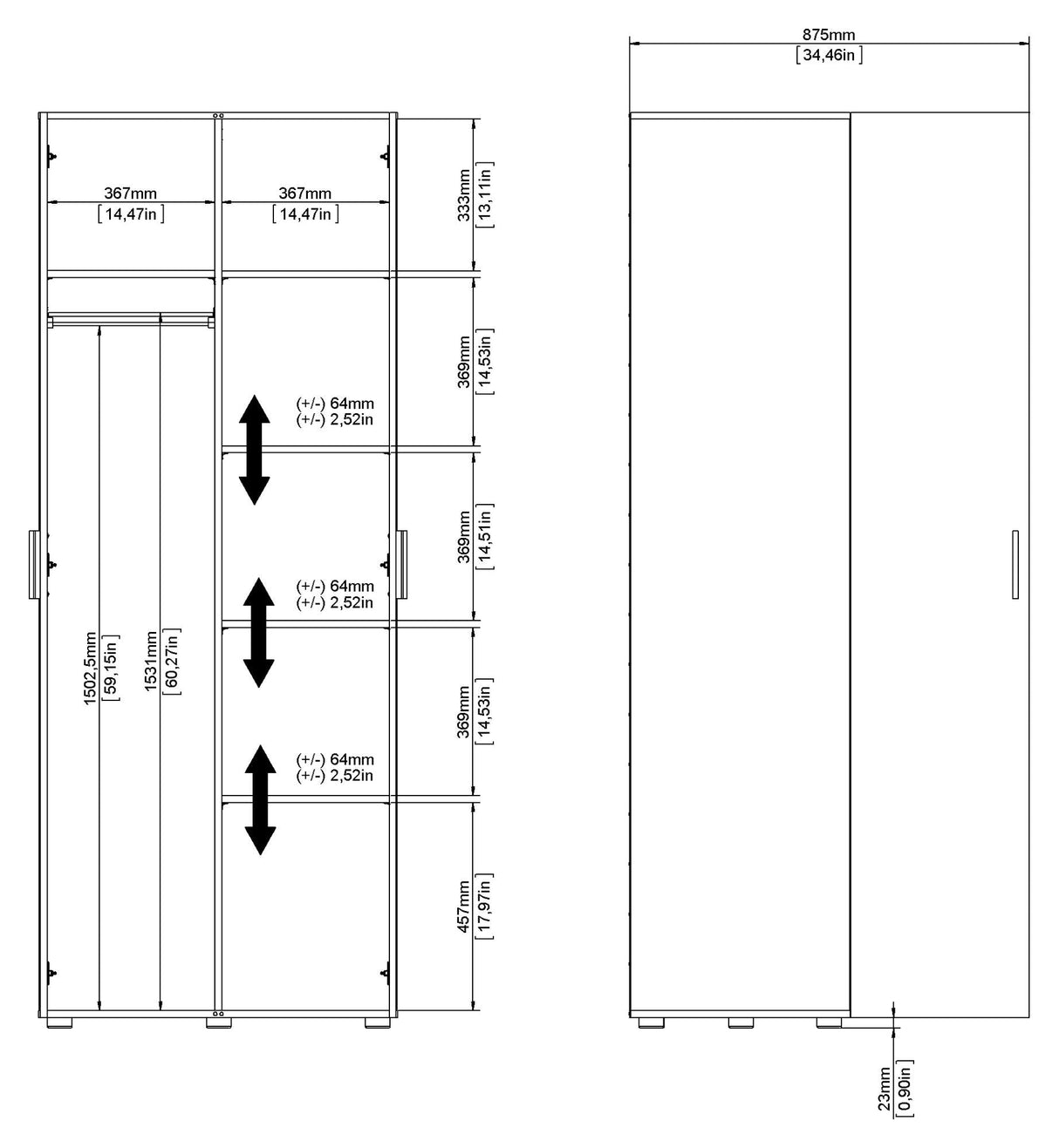 Pepe Wardrobe with 2 doors - Oak