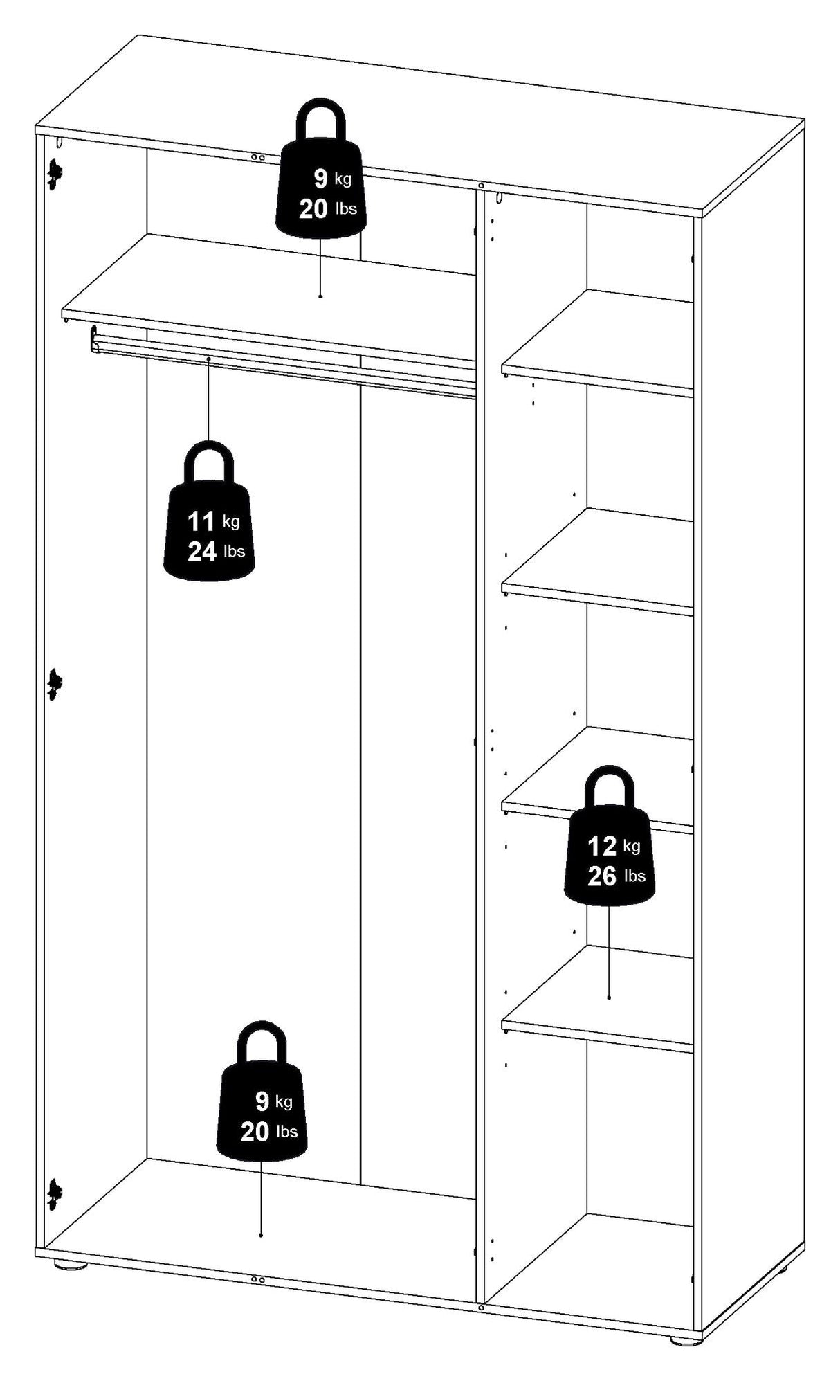 Pepe Wardrobe with 3 doors - Oak structure