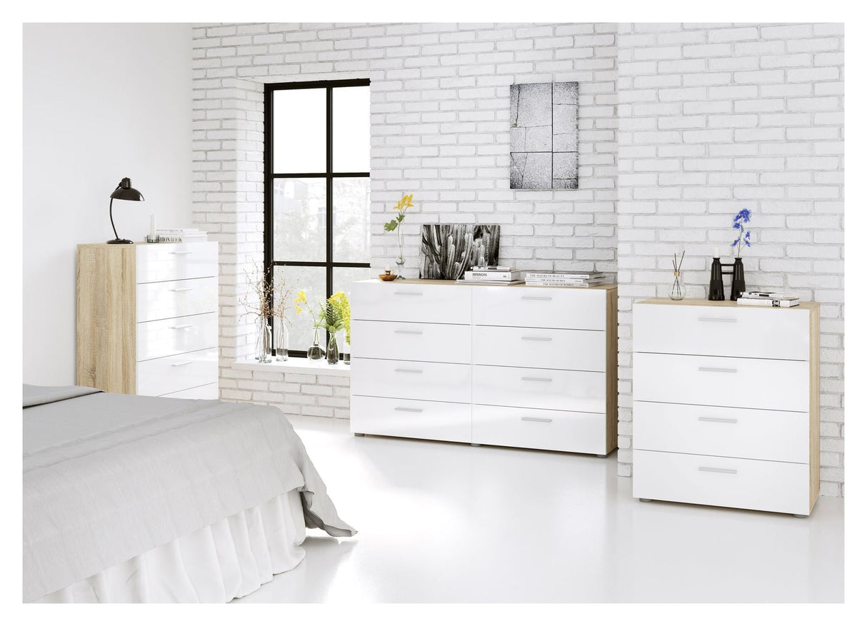 Pepe Chest 4 drawers, Oak look, White high gloss