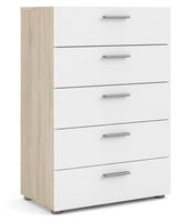 Pepe Chest 5 drawers, Oak look, White high gloss