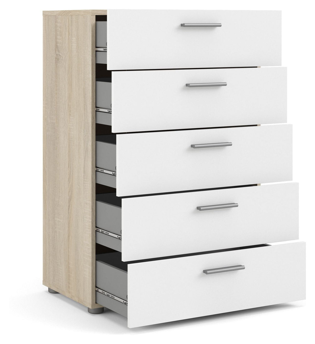 Pepe Chest 5 drawers, Oak look, White high gloss