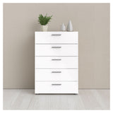 Pepe Chest 5 drawers, Oak look, White high gloss