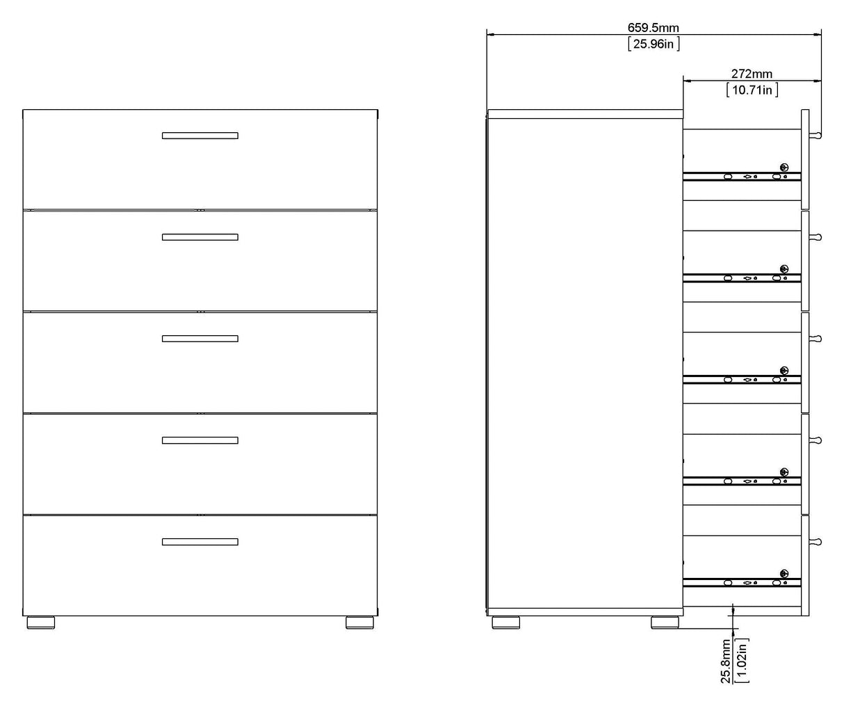 Pepe Chest 5 drawers, Oak look, White high gloss