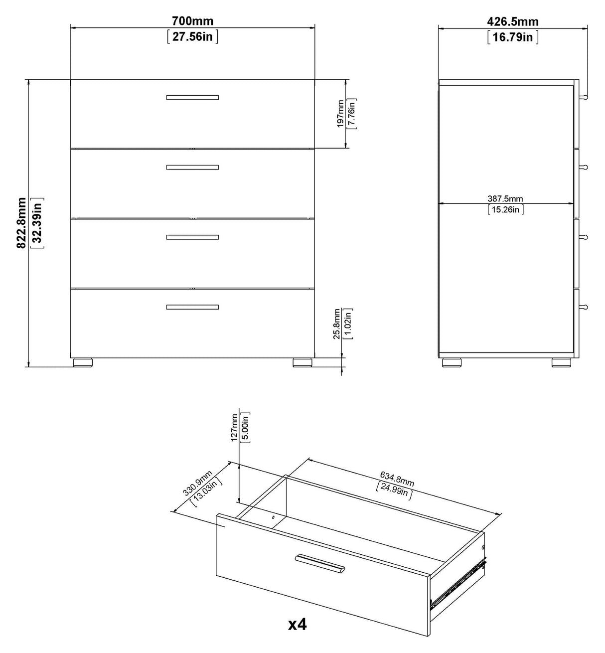 Pepe, Chest w. 4 drawers 82cm - White