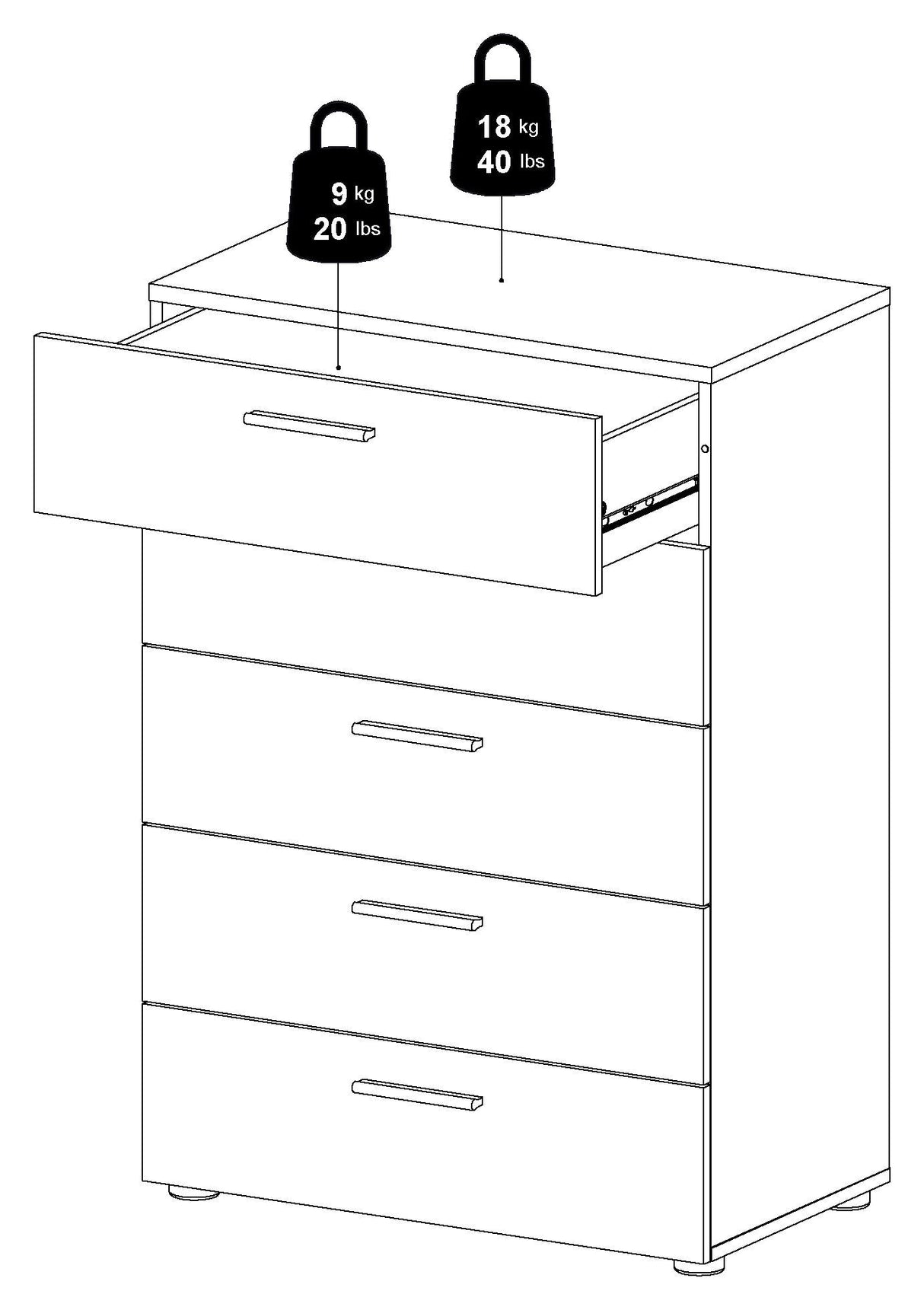 Pepe Chest w. 5 drawers, White