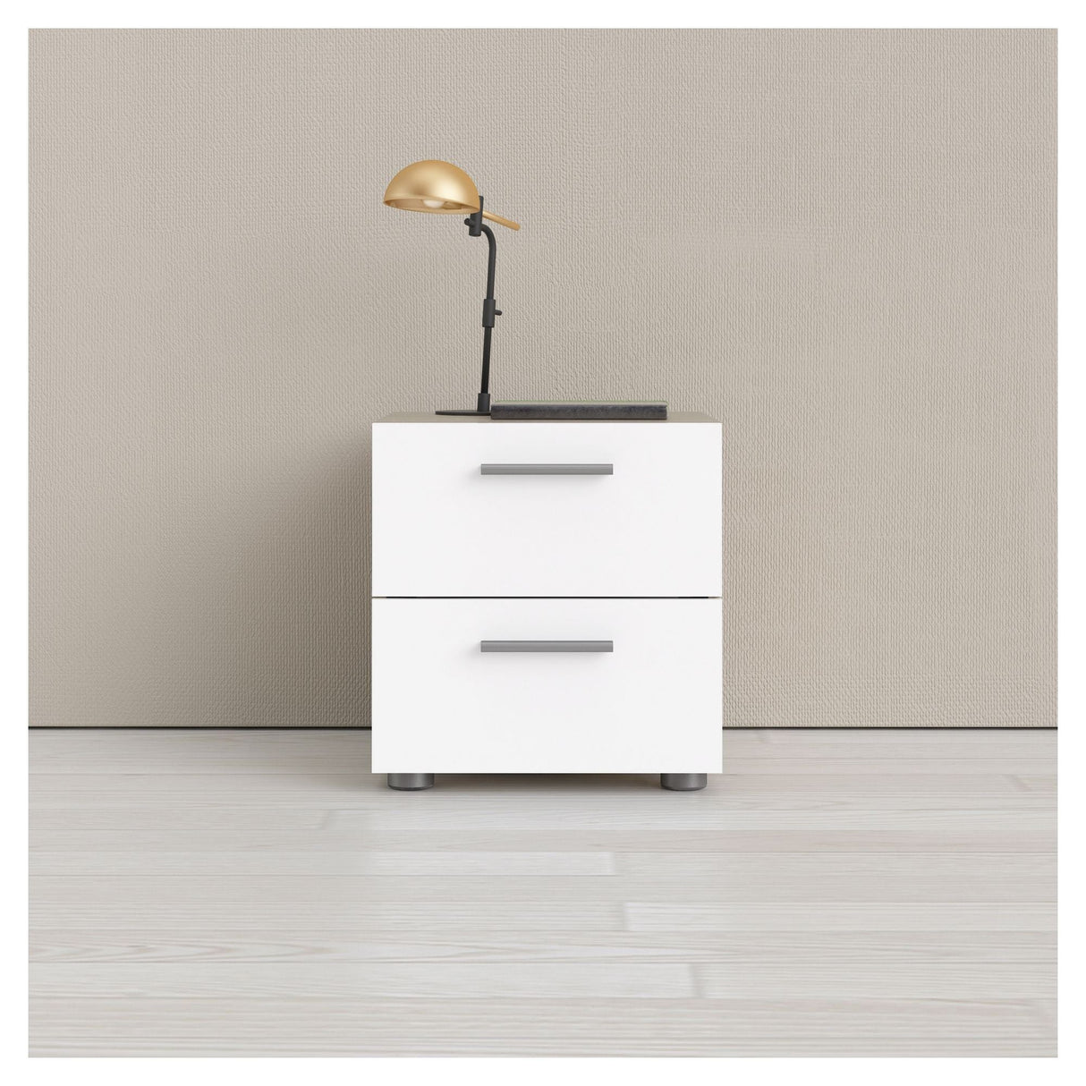 Pepe Nightstand, Oak look, White high gloss