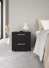 Pepe Bedside table with 2 drawers, 40x40x42, Black Wood Grain