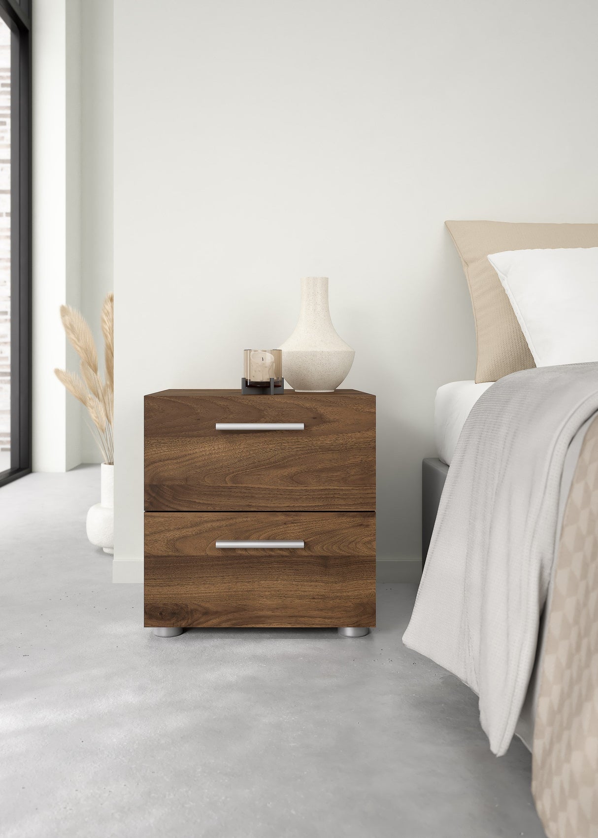 Pepe Bedside table with 2 drawers, 40x40x42, Walnut