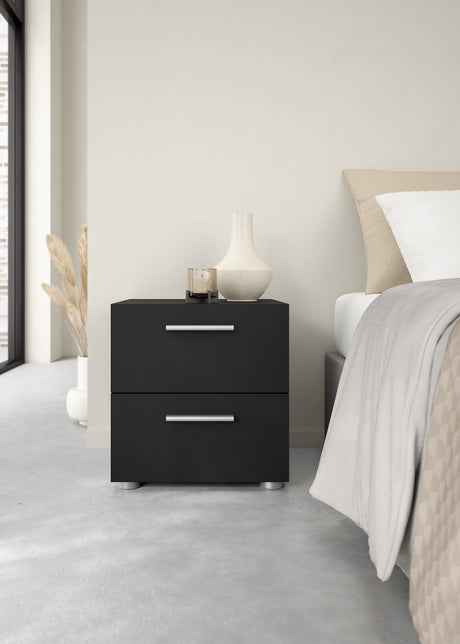 Pepe Bedside table with 2 drawers, Mat Black