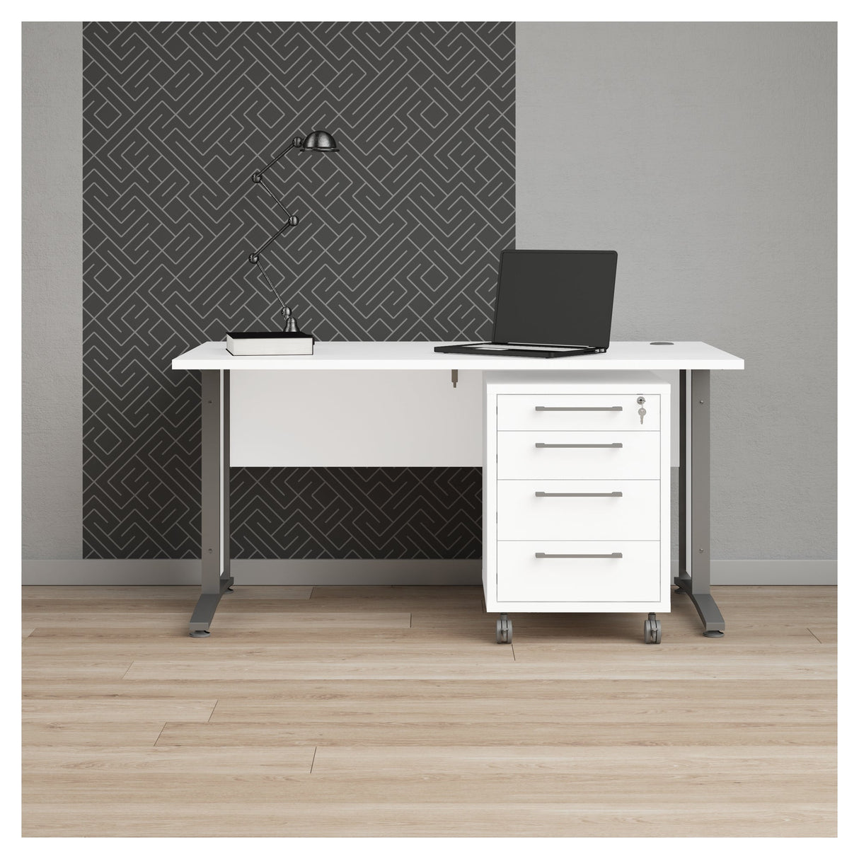 Prima Desktop incl. Drawer Module - White