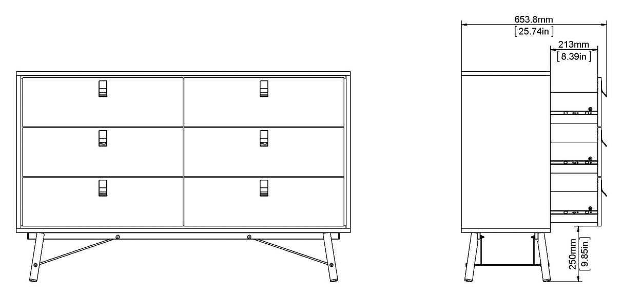 Ry Double chest of drawers 6 drawers, matt black, walnut foil, B: 150