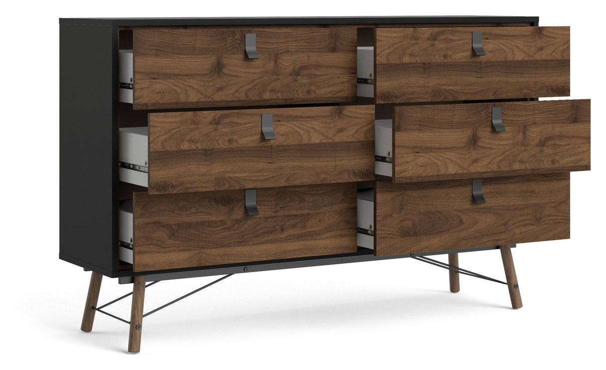 Ry Double chest of drawers 6 drawers, matt black, walnut foil, B: 150