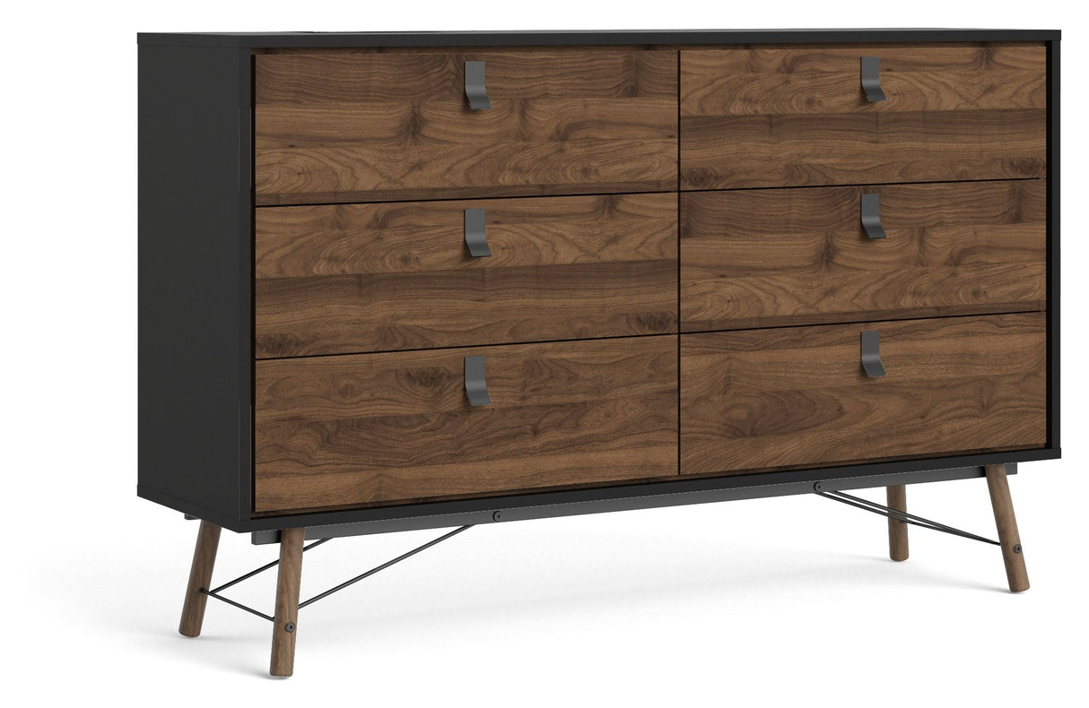 Ry Double chest of drawers 6 drawers, matt black, walnut foil, B: 150