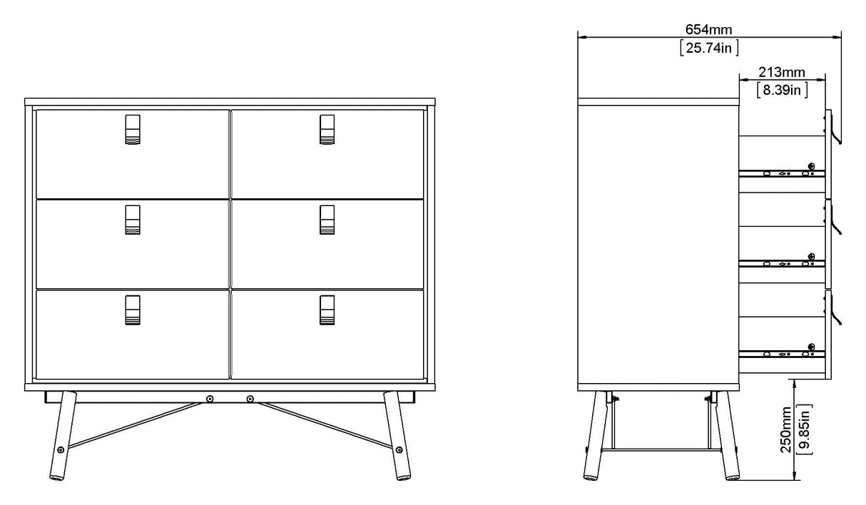 Ry Double Chest of drawers 6 drawers, matte black, walnut foil, B:101